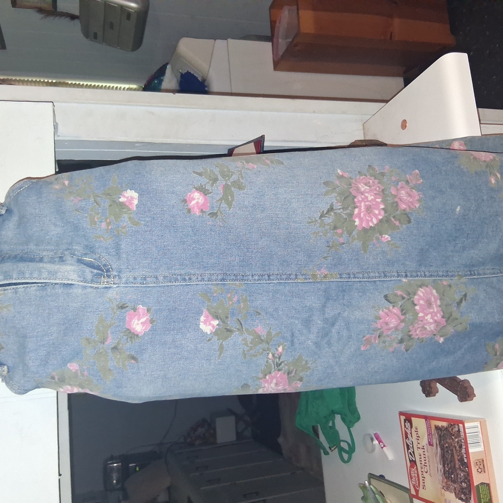 Old Navy Blue and Pink Floral Embroidered Jeans